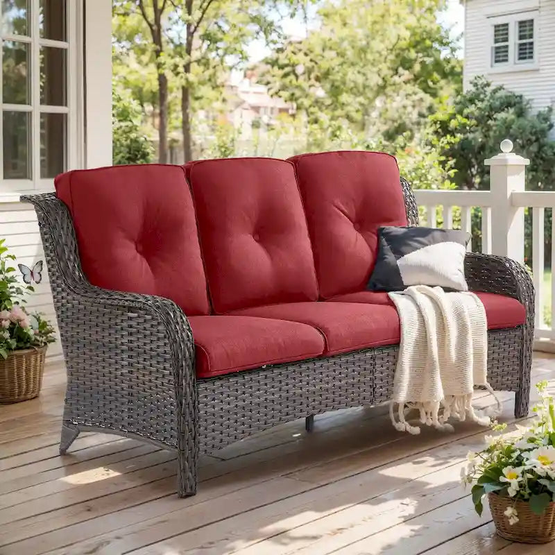 Gymojoy Canapé d'extérieur en osier, canapé de jardin en rotin avec coussins