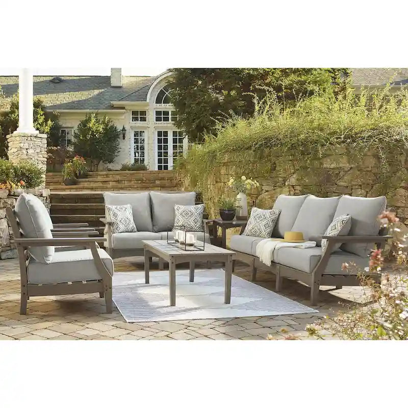 Signature Design by Ashley Visola Gray 6-Piece Outdoor Sofa and Loveseat Set - 80W x 33D x 37H