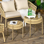 Outsunny Ensemble de 2 tables de patio en osier, tables d'appoint en rotin PE, tables basses rondes d'extérieur, multifonctionnelles, à lattes