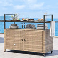 Dessertes d'extérieur en osier avec armoire de rangement et roulettes - 51,2L x 19,7l x 35,4H