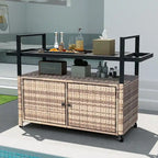 Dessertes d'extérieur en osier avec armoire de rangement et roulettes - 51,2L x 19,7l x 35,4H