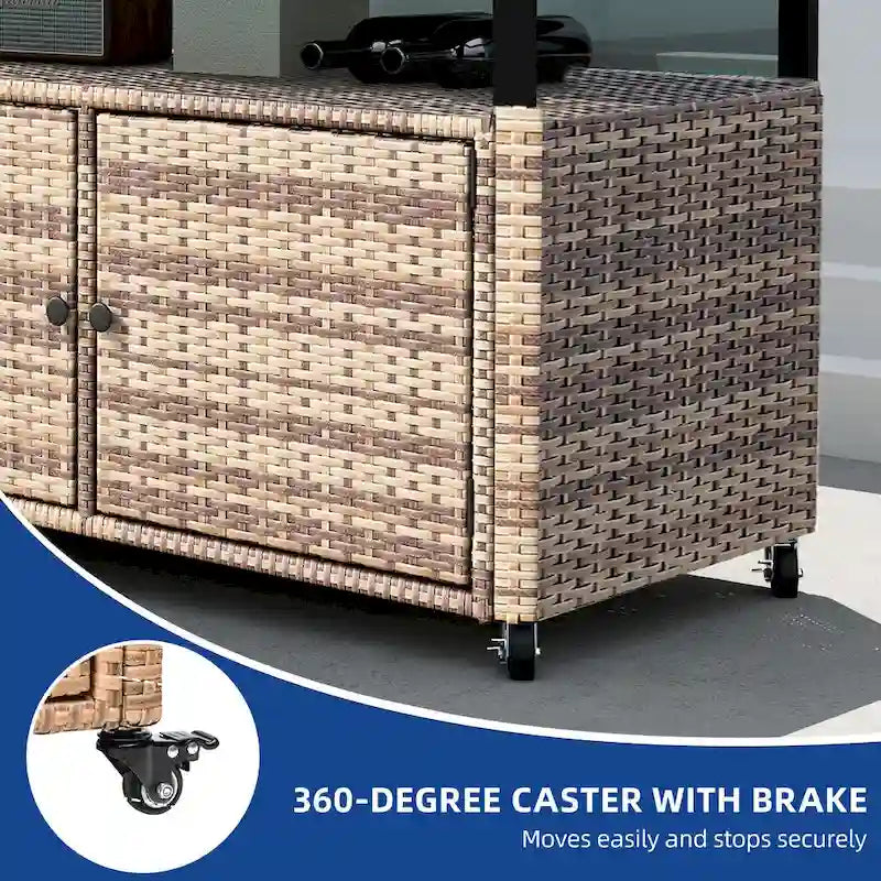 Dessertes d'extérieur en osier avec armoire de rangement et roulettes - 51,2L x 19,7l x 35,4H