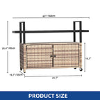 Dessertes d'extérieur en osier avec armoire de rangement et roulettes - 51,2L x 19,7l x 35,4H