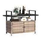 Dessertes d'extérieur en osier avec armoire de rangement et roulettes - 51,2L x 19,7l x 35,4H