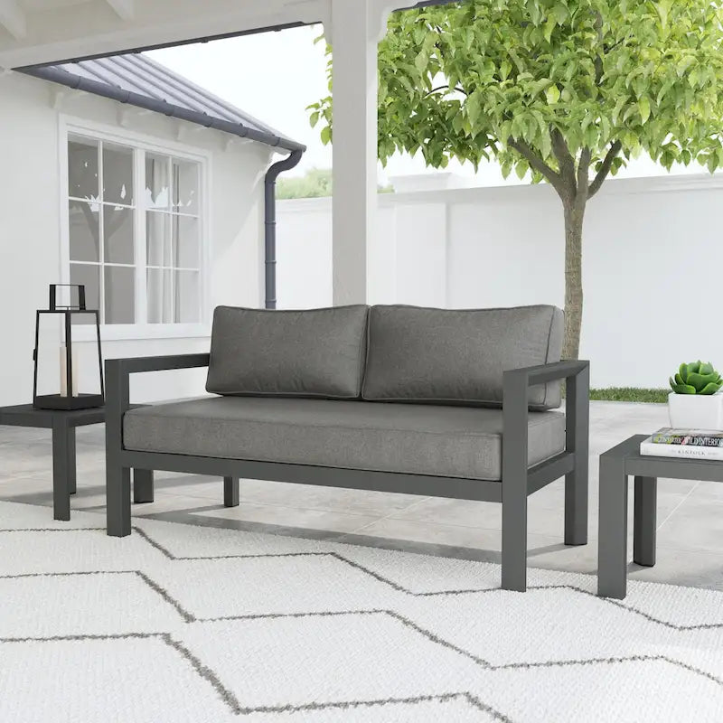 Canapé deux places d'extérieur en aluminium gris Grayton - 61 x 32 x 29