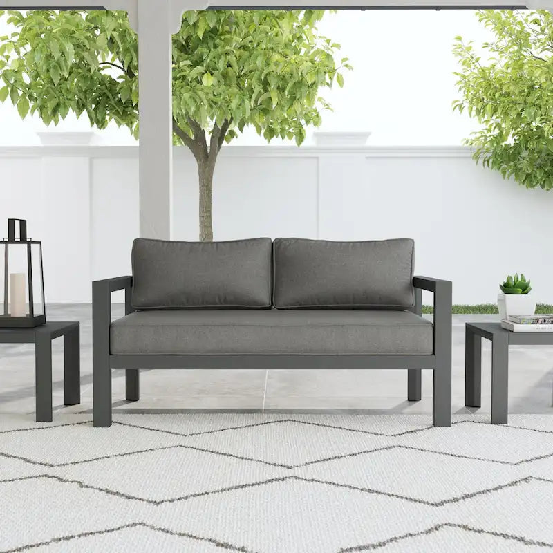 Canapé deux places d'extérieur en aluminium gris Grayton - 61 x 32 x 29