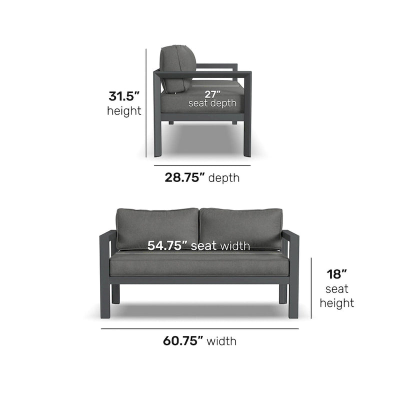 Canapé deux places d'extérieur en aluminium gris Grayton - 61 x 32 x 29