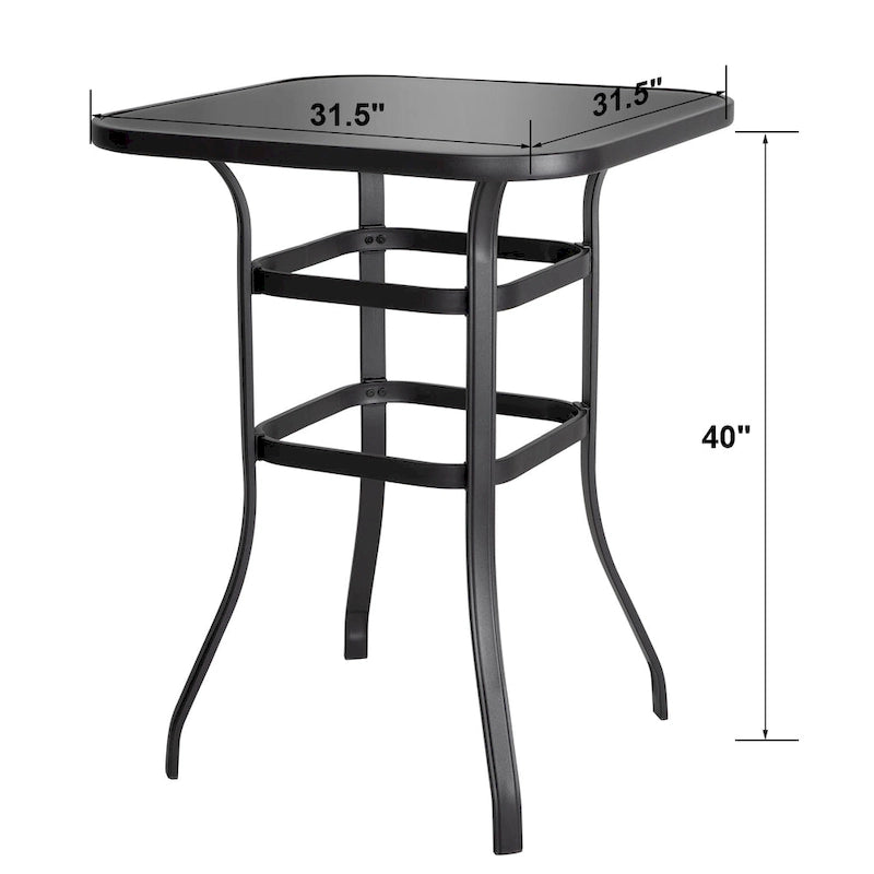 Table de bar carrée d'extérieur 32 pouces avec plateau en verre sérigraphié