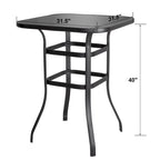 Table de bar carrée d'extérieur 32 pouces avec plateau en verre sérigraphié