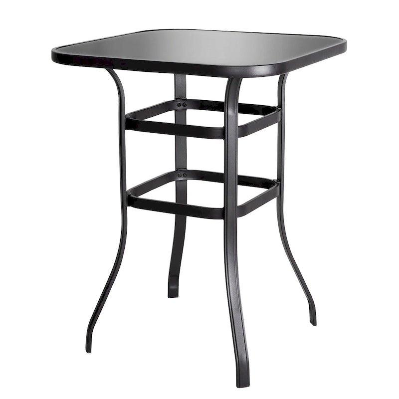 Table de bar carrée d'extérieur 32 pouces avec plateau en verre sérigraphié