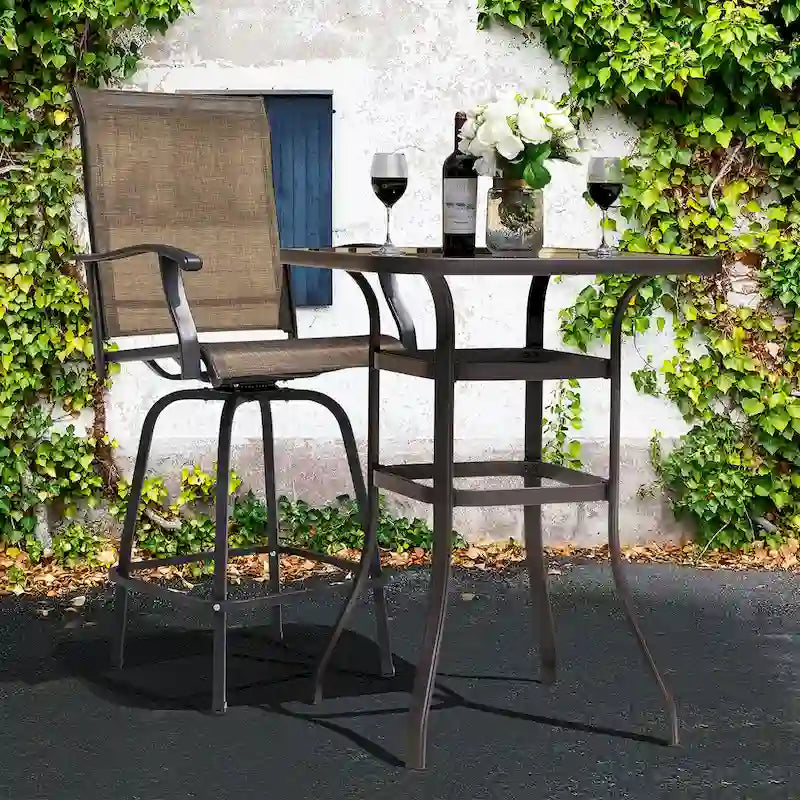 Table de bar carrée d'extérieur 32 pouces avec plateau en verre sérigraphié