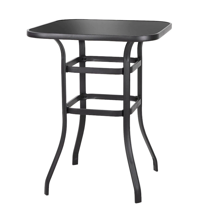 Table de bar carrée d'extérieur 32 pouces avec plateau en verre sérigraphié