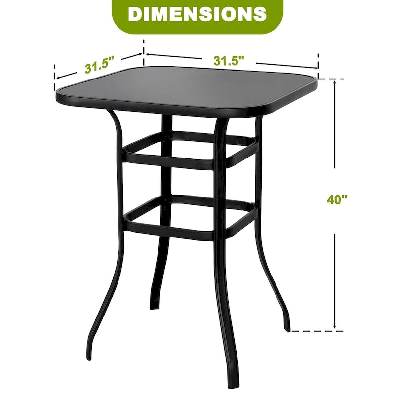 Table de bar carrée d'extérieur 32 pouces avec plateau en verre sérigraphié