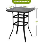 Table de bar carrée d'extérieur 32 pouces avec plateau en verre sérigraphié