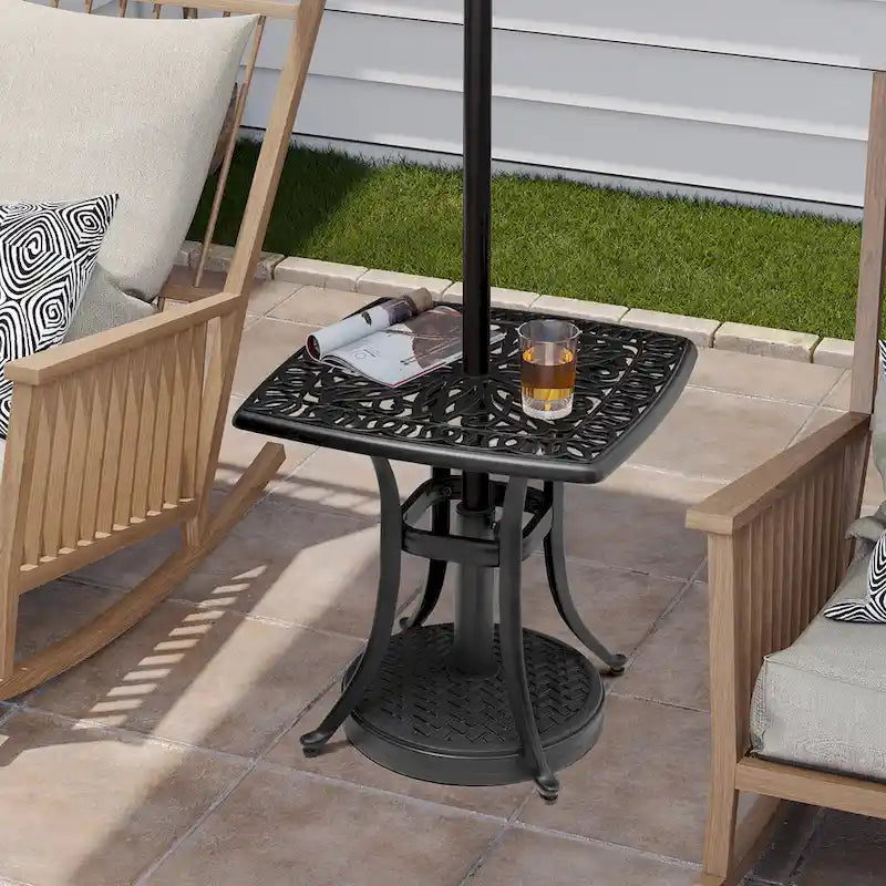 Pellebant Outdoor Cast Aluminum Side Table with Umbrella Hole - 21 inches long * 21 inches wide * 20.9 inches high