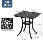 Table d'appoint d'extérieur Pellebant en fonte d'aluminium avec trou pour parasol - 53,3 cm de long * 53,3 cm de large * 53,1 cm de haut