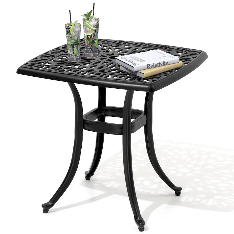 Table d'appoint d'extérieur Pellebant en fonte d'aluminium avec trou pour parasol - 53,3 cm de long * 53,3 cm de large * 53,1 cm de haut