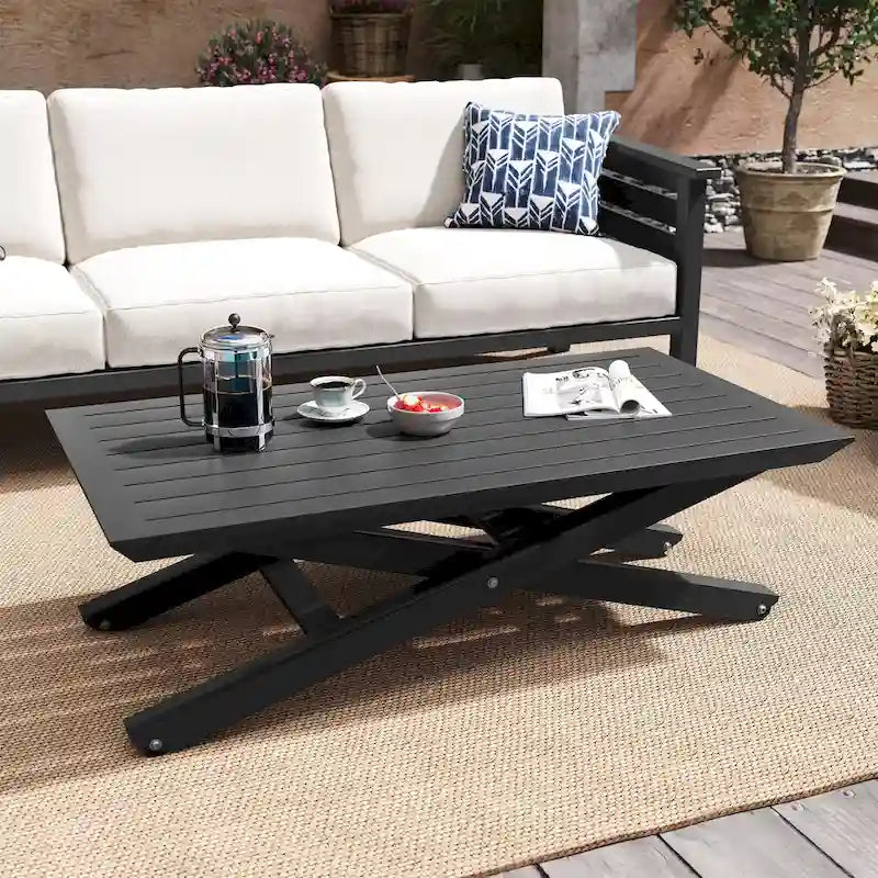 Pellebant Outdoor Adjustable Height Dining Table Multifunction Coffee Tea Table - 14.6/ 23.4(H) x 24 (W) x 44 (L)