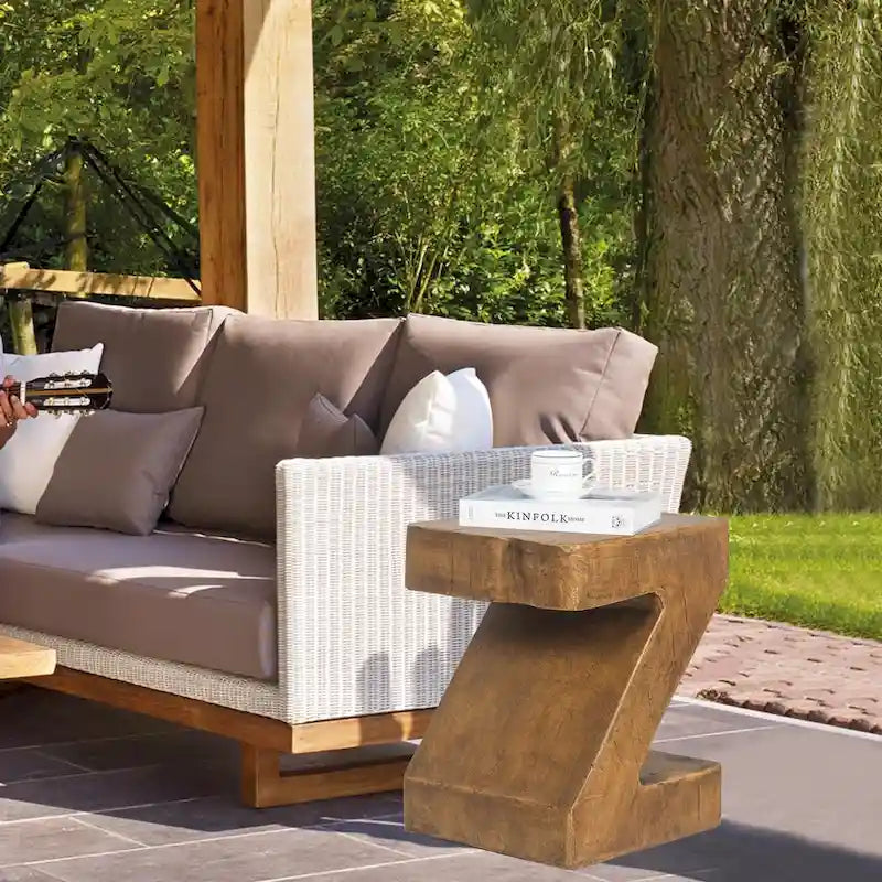 Table d'appoint Adeco Modern Z en béton pour l'intérieur et l'extérieur - Naturel
