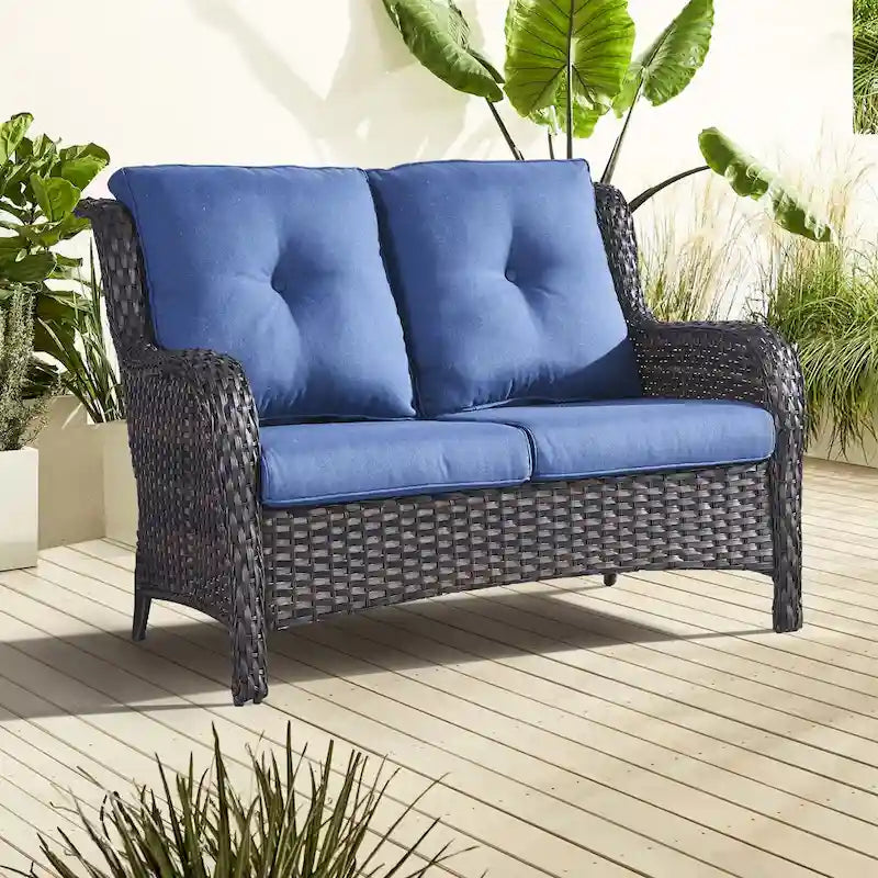 Gymojoy Outdoor High-back Wicker Loveseat Sofa For Home Garden