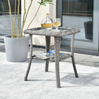 HOOOWOOO Outdoor Patio Grey Rattan Wicker Side Table