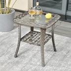 HOOOWOOO Table d'appoint d'extérieur en rotin gris pour patio