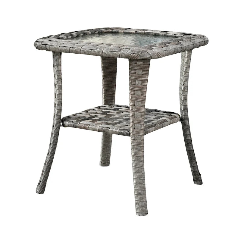 HOOOWOOO Table d'appoint d'extérieur en rotin gris pour patio
