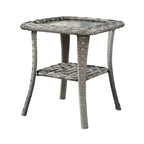 HOOOWOOO Table d'appoint d'extérieur en rotin gris pour patio