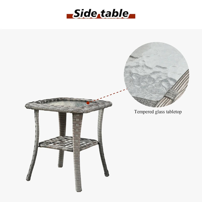HOOOWOOO Table d'appoint d'extérieur en rotin gris pour patio