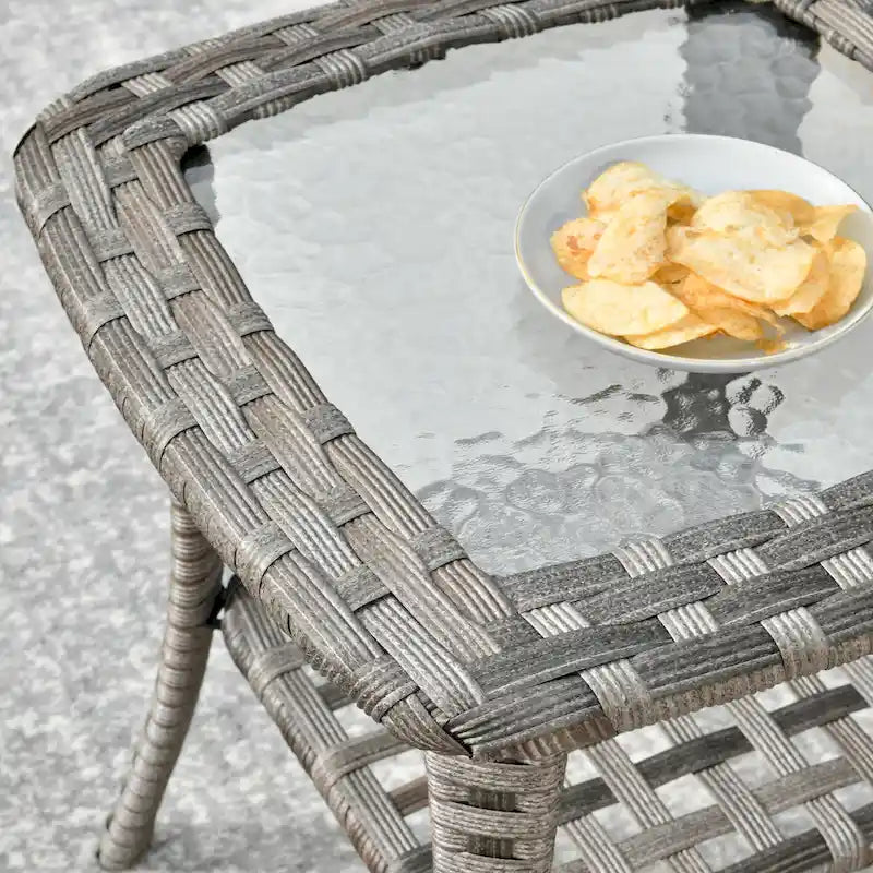HOOOWOOO Table d'appoint d'extérieur en rotin gris pour patio