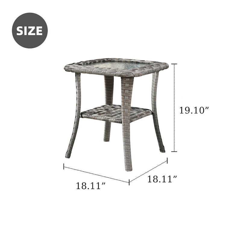 HOOOWOOO Table d'appoint d'extérieur en rotin gris pour patio