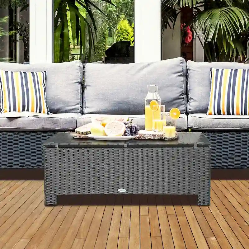 Table basse de patio Outsunny, grande table d'appoint, rotin synthétique tressé à la main, osier résistant aux intempéries, mobilier d'extérieur