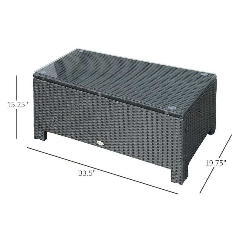 Table basse de patio Outsunny, grande table d'appoint, rotin synthétique tressé à la main, osier résistant aux intempéries, mobilier d'extérieur