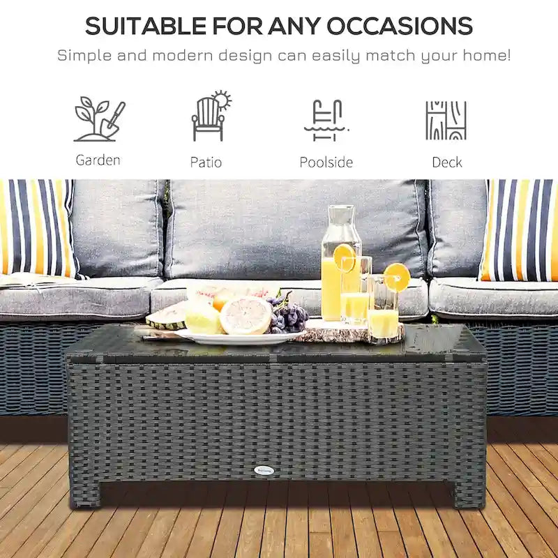 Table basse de patio Outsunny, grande table d'appoint, rotin synthétique tressé à la main, osier résistant aux intempéries, mobilier d'extérieur