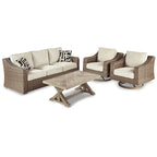 Ensemble de conversation d'extérieur 4 pièces Signature Design by Ashley Beachcroft marron/beige – 82,25 L x 37,75 P x 34,63 H