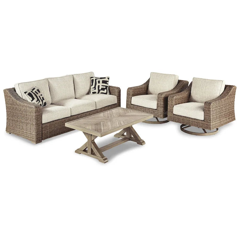 Ensemble de conversation d'extérieur 4 pièces Signature Design by Ashley Beachcroft marron/beige – 82,25 L x 37,75 P x 34,63 H