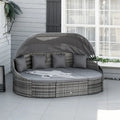 Outsunny Ensemble de 4 fauteuils de salon en rotin PE pour terrasse, Ensemble de meubles de conversation de jardin en rotin d'extérieur, Lit rond convertible en canapé