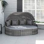 Outsunny Ensemble de 4 fauteuils de salon en rotin PE pour terrasse, Ensemble de meubles de conversation de jardin en rotin d'extérieur, Lit rond convertible en canapé