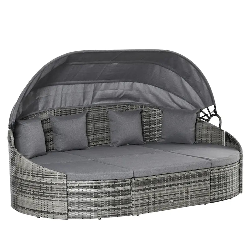 Outsunny Ensemble de 4 fauteuils de salon en rotin PE pour terrasse, Ensemble de meubles de conversation de jardin en rotin d'extérieur, Lit rond convertible en canapé