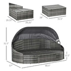 Outsunny Ensemble de 4 fauteuils de salon en rotin PE pour terrasse, Ensemble de meubles de conversation de jardin en rotin d'extérieur, Lit rond convertible en canapé