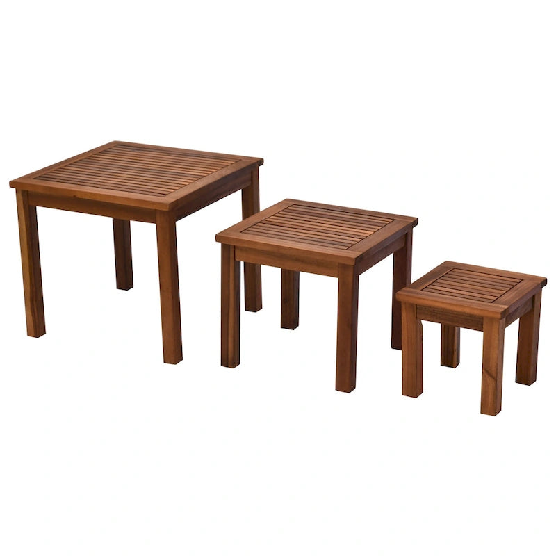Outsunny Ensemble de 3 Tables Gigognes d'Extérieur avec Structure en Bois d'Acacia et Design Polyvalent