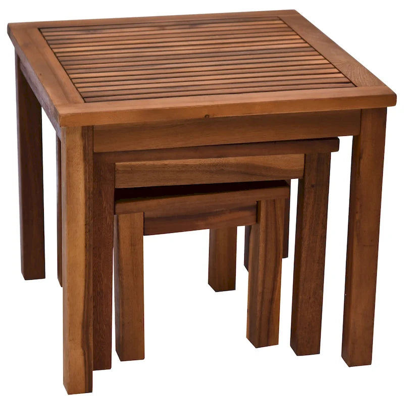 Outsunny Ensemble de 3 Tables Gigognes d'Extérieur avec Structure en Bois d'Acacia et Design Polyvalent