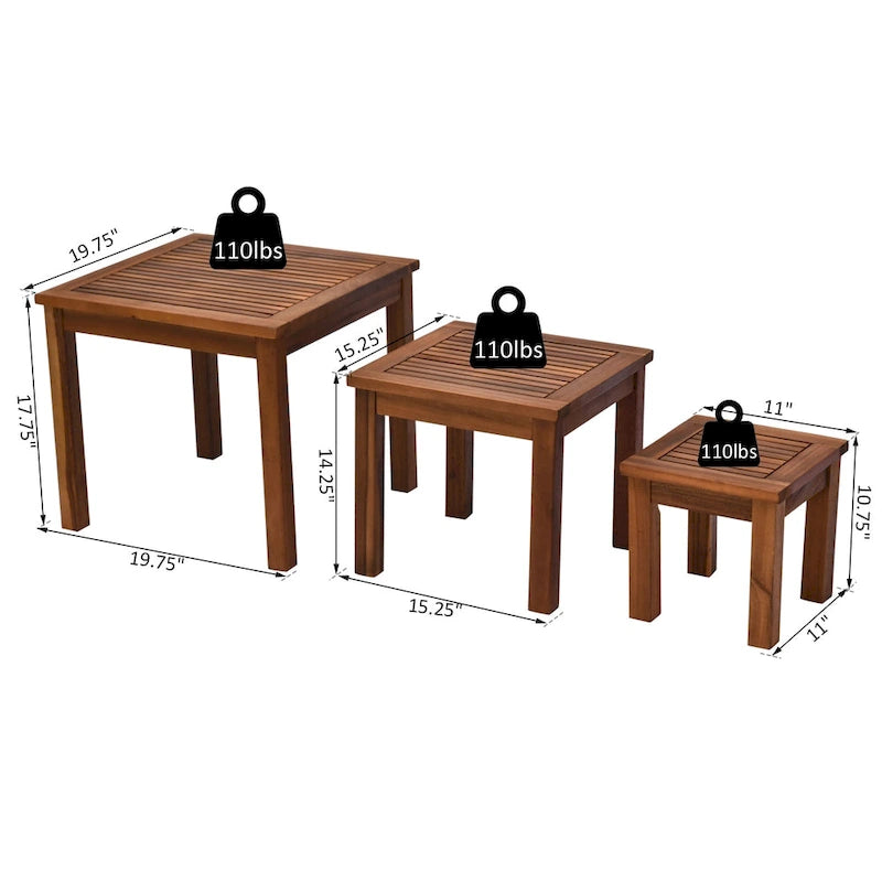 Outsunny Ensemble de 3 Tables Gigognes d'Extérieur avec Structure en Bois d'Acacia et Design Polyvalent