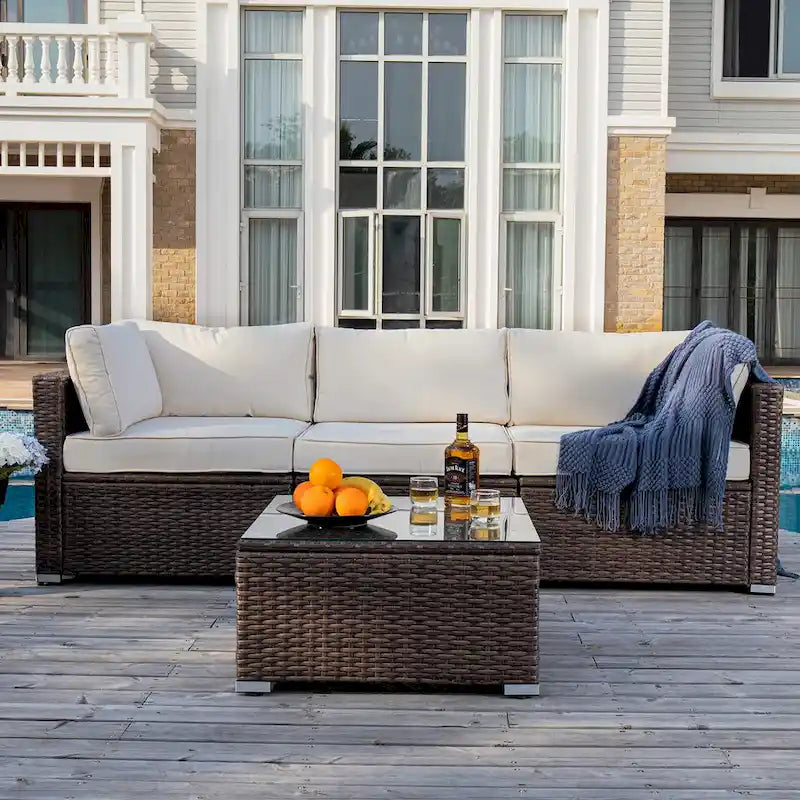 COSIEST 4-Piece Outdoor Furniture Set Brown Wicker Sectional Sofa
