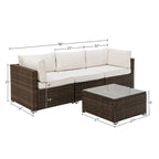 Ensemble de meubles d'extérieur COSIEST 4 pièces, sectionnel en osier marron