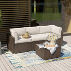 Ensemble de meubles d'extérieur COSIEST 4 pièces, sectionnel en osier marron