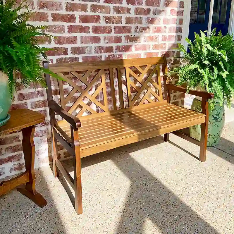 MAISON ARTS Banc en bois d'extérieur avec accoudoirs et dossier pour jardin, terrasse, pelouse, balcon, cour, porche