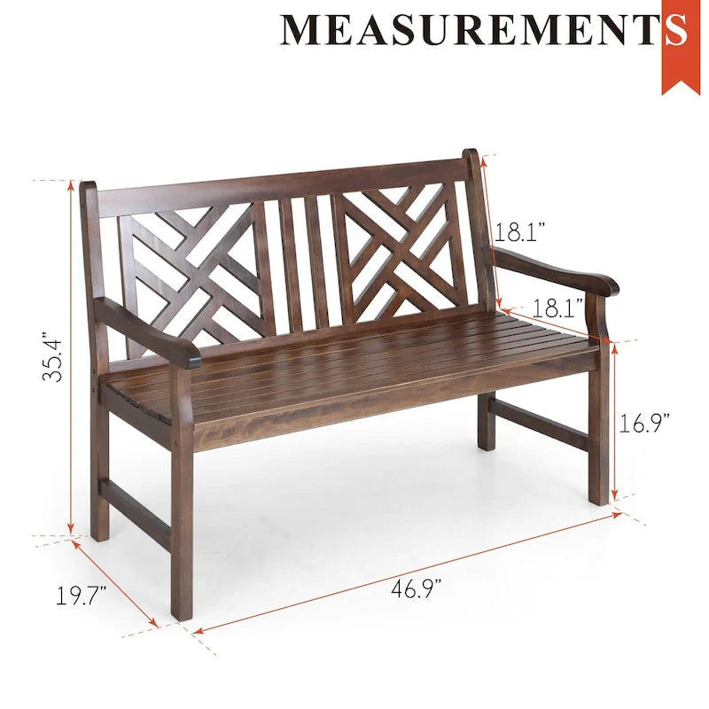 MAISON ARTS Banc en bois d'extérieur avec accoudoirs et dossier pour jardin, terrasse, pelouse, balcon, cour, porche