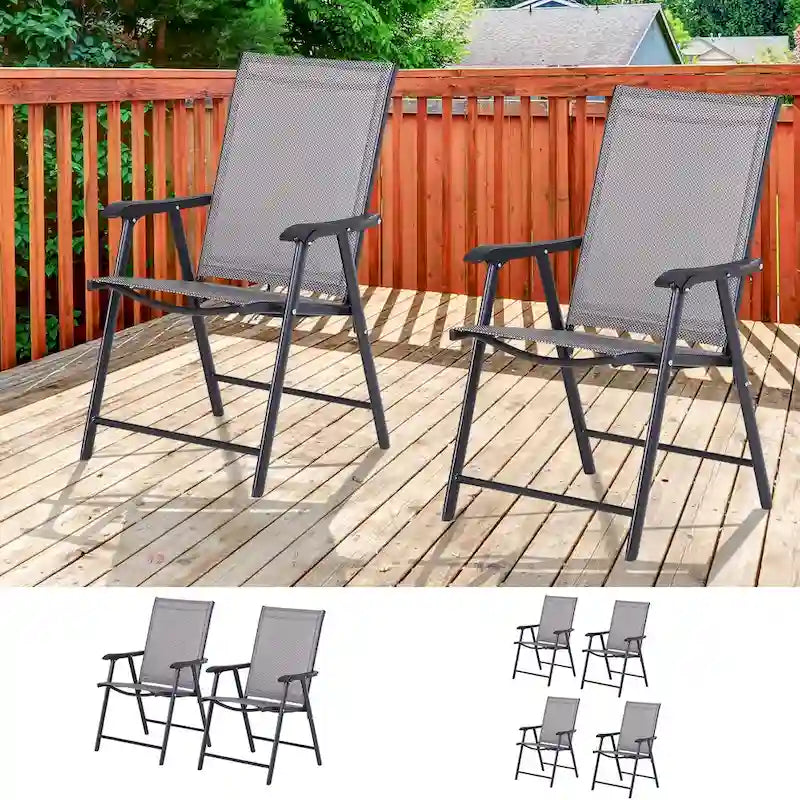 Chaises de patio pliantes grises Podena (lot de 2) par Havenside Home