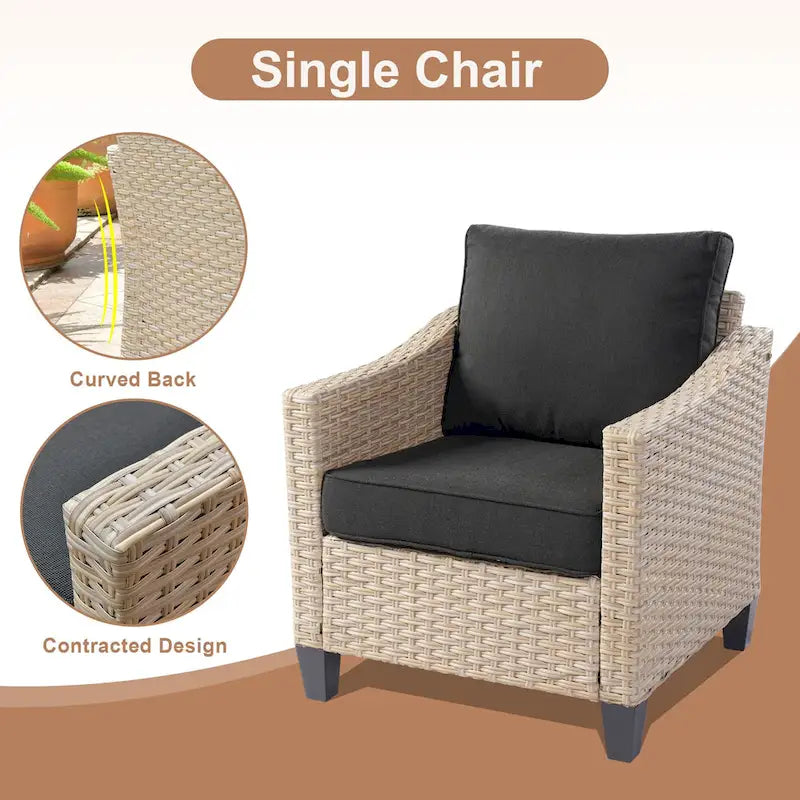 HOOOWOOO Ensemble de mobilier d'extérieur en rotin osier 9 pièces avec fauteuils à bascule pivotants